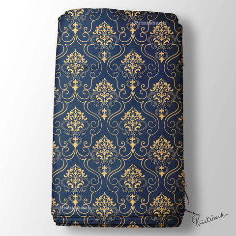 Indigo Yellow Classic Floral Jaal Printed Material