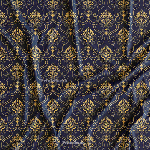 Indigo Yellow Classic Floral Jaal Printed Material