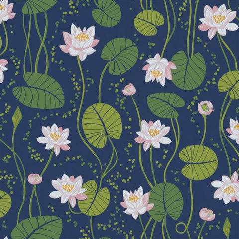 Navy Blue Pink Lotus Floral Pichwai Digital Printed Fabric Material