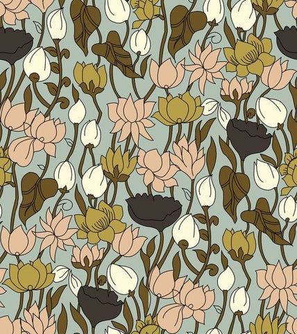 Multi Color Lotus Floral Pichwai Digital Printed Fabric Material