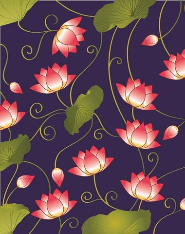 Navy Blue Pink Lotus Floral Pichwai Digital Printed Fabric Material