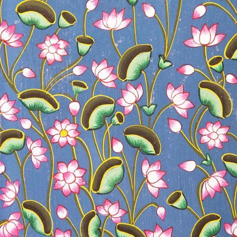 Blue Pink Lotus Floral Pichwai Digital Printed Fabric Material
