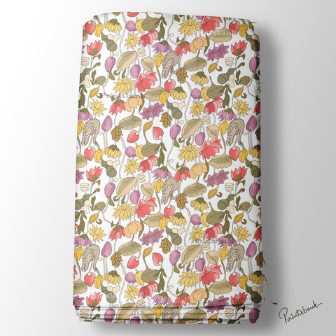 Multi Color Lotus Floral Pichwai Digital Printed Fabric Material