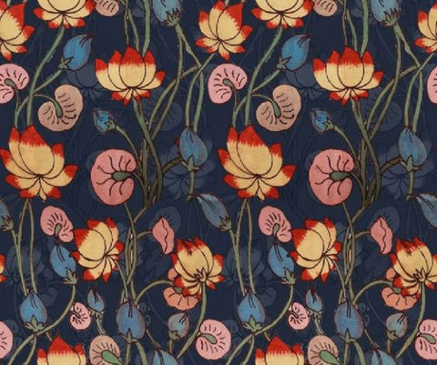 Black Lotus Floral Pichwai Digital Printed Fabric Material